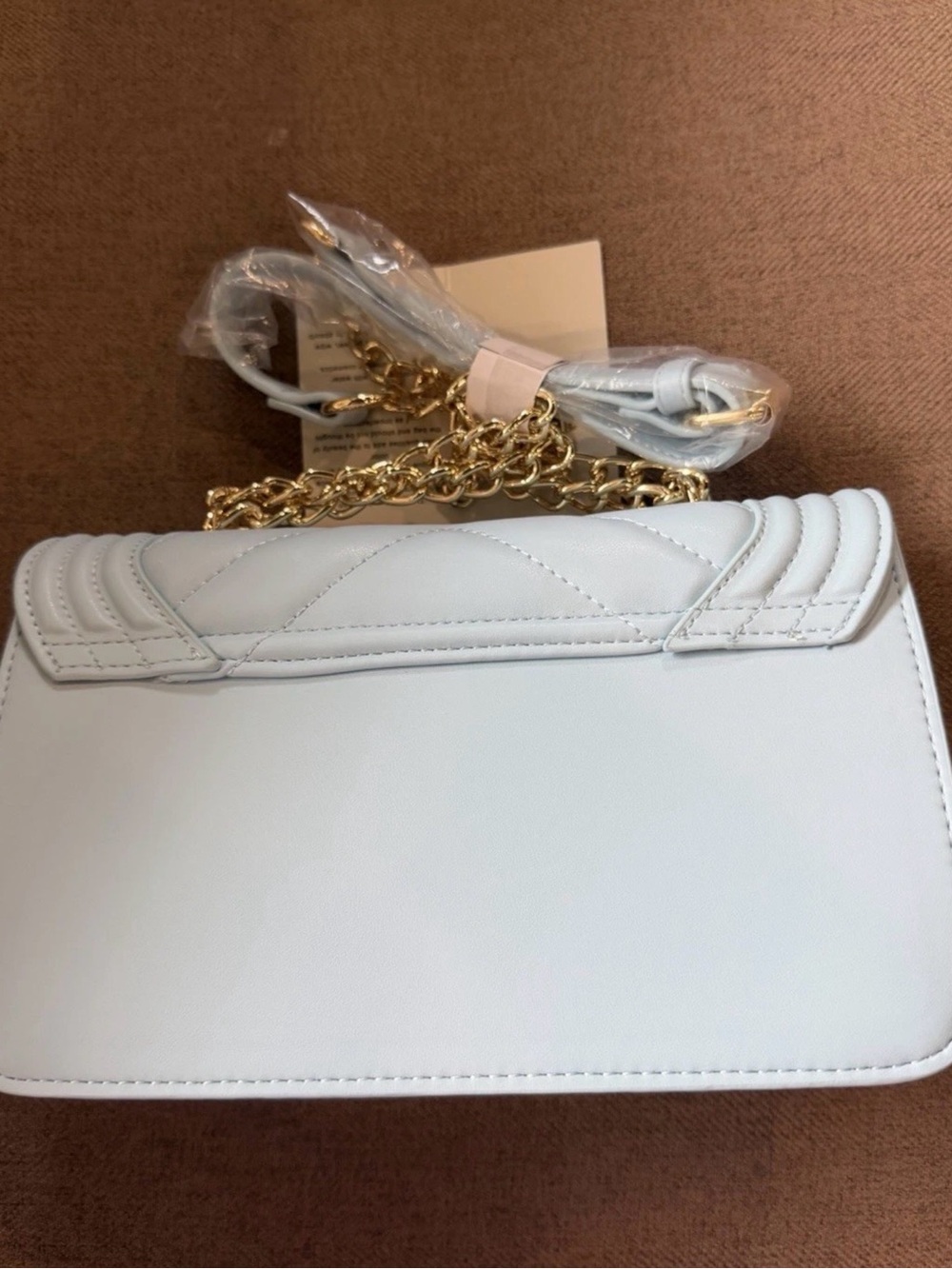 Valentino Orlandi light blue Quilted Crossbody Bag with Gold V Emblem - Picture 2 of 3